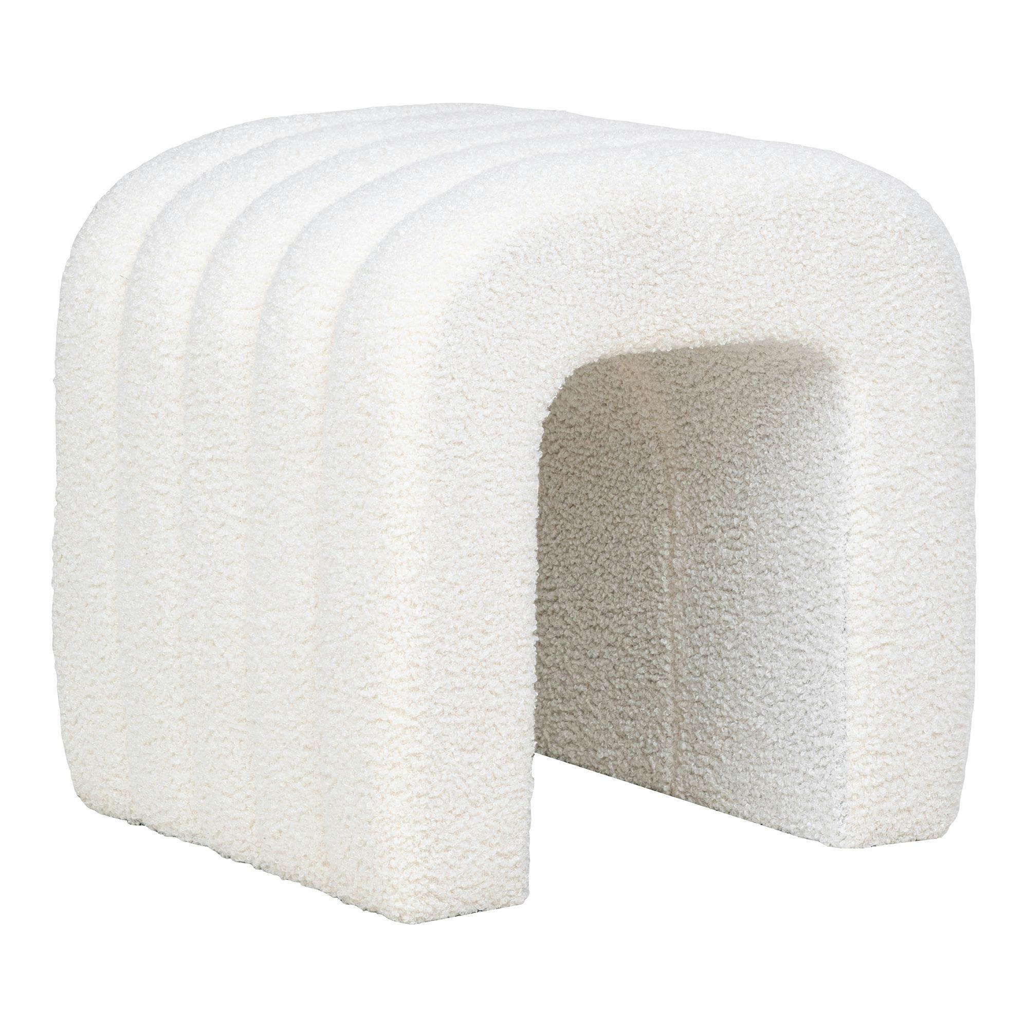 Pouf tabouret design blanc, effet fourrure BRUGES