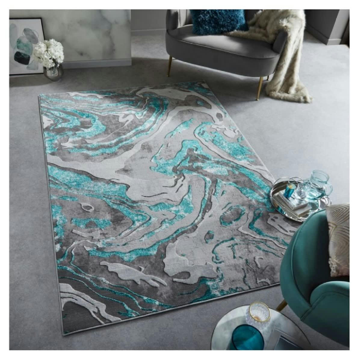 SIRE - Tapis de salon en polypropylène bleu turquoise 120x170 cm