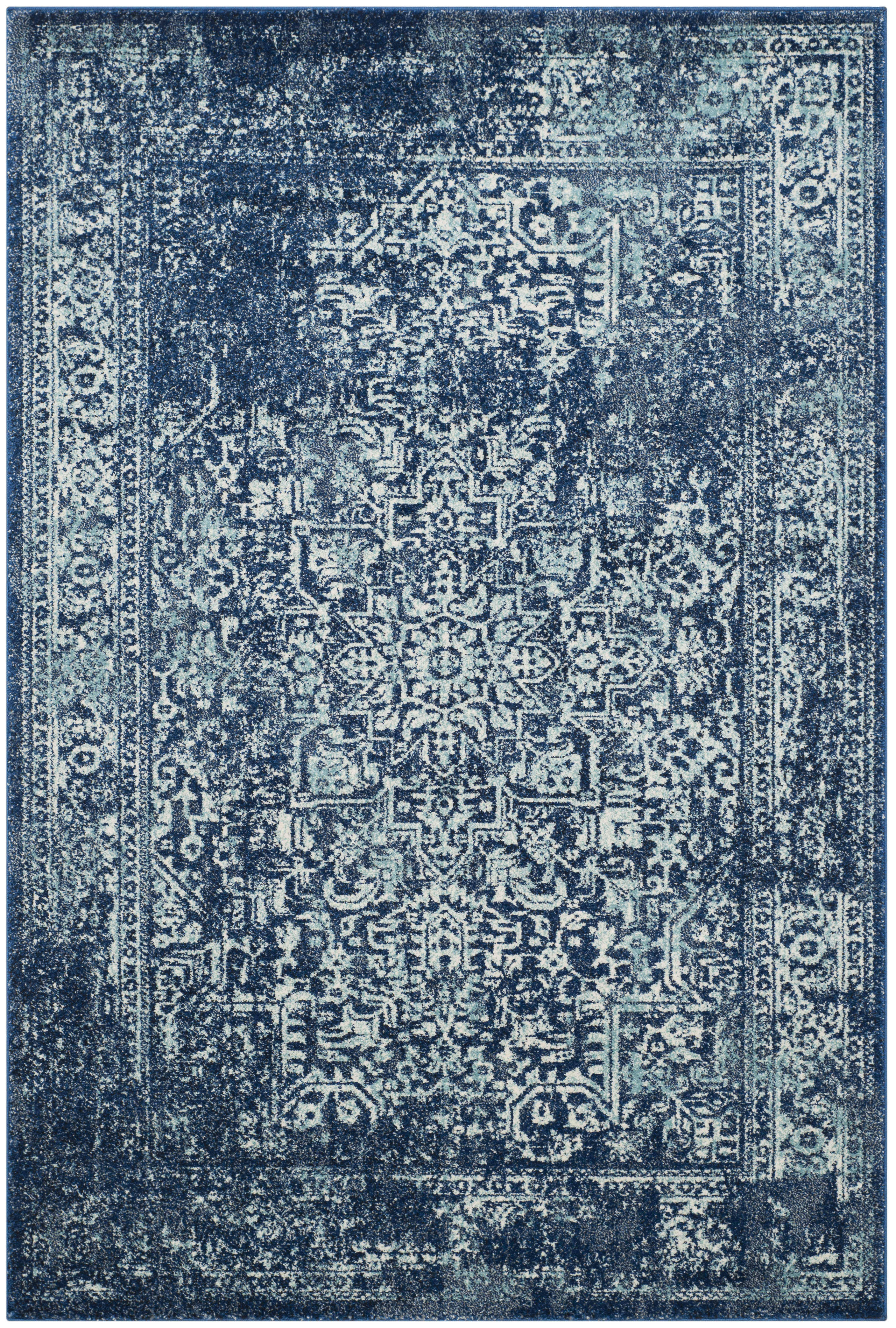 EVOKE - Tapis de salon interieur en bleu marine & ivoire, 155 x 229 cm