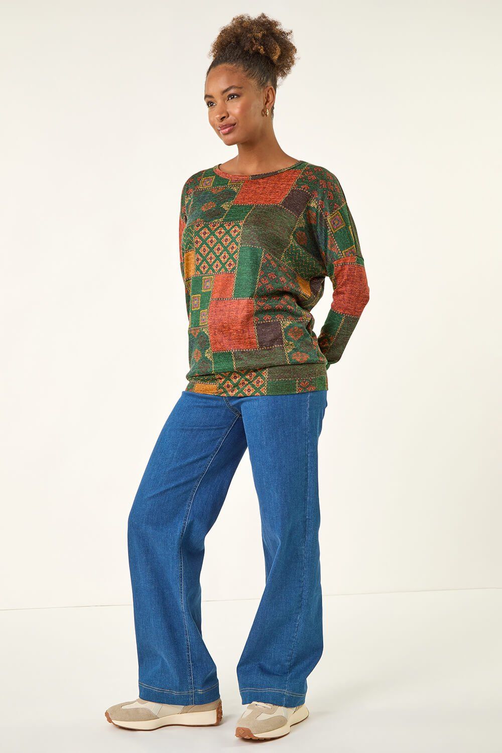 Roman Patchwork Print Snit Top