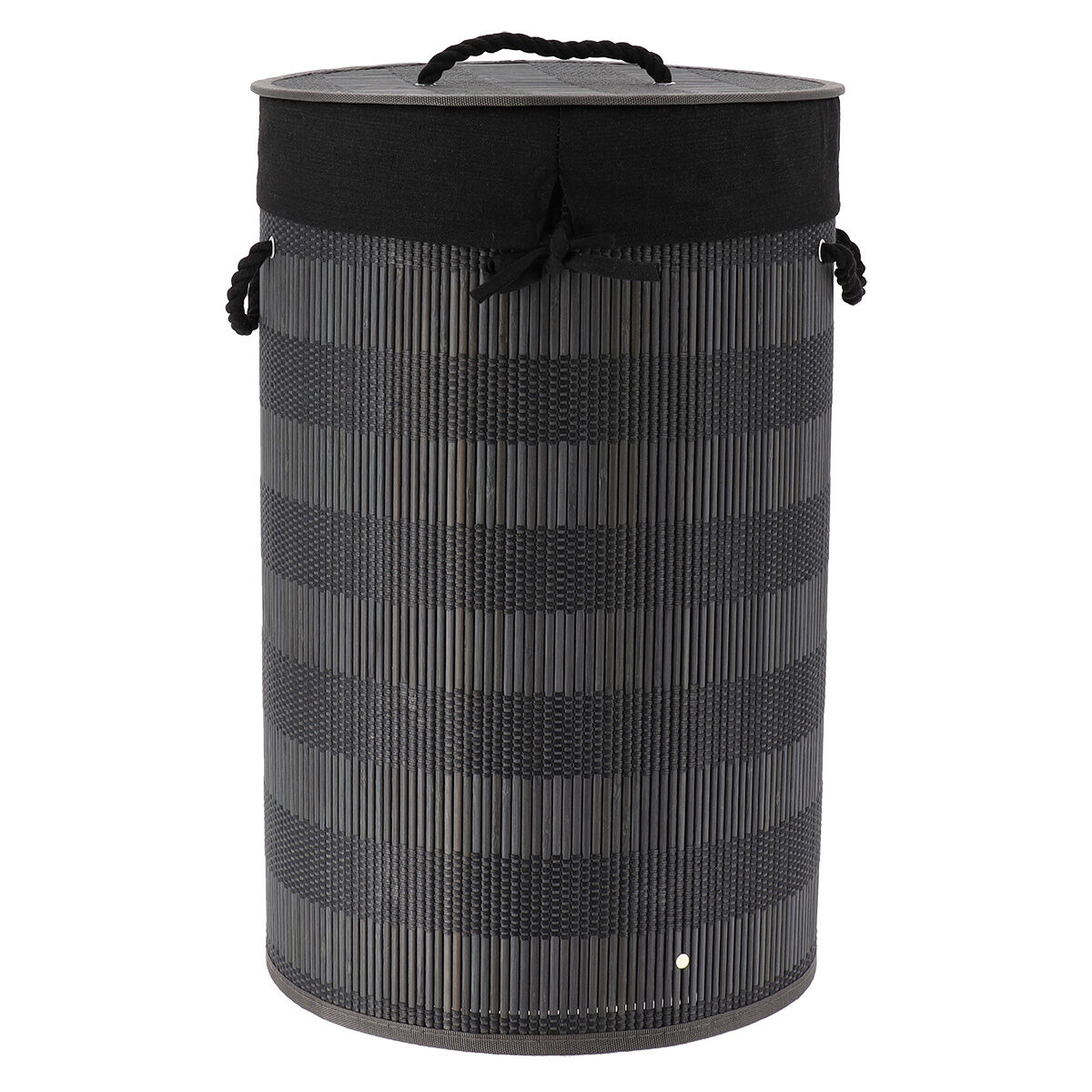 Cesto de roupa wc redondo preto em bambu