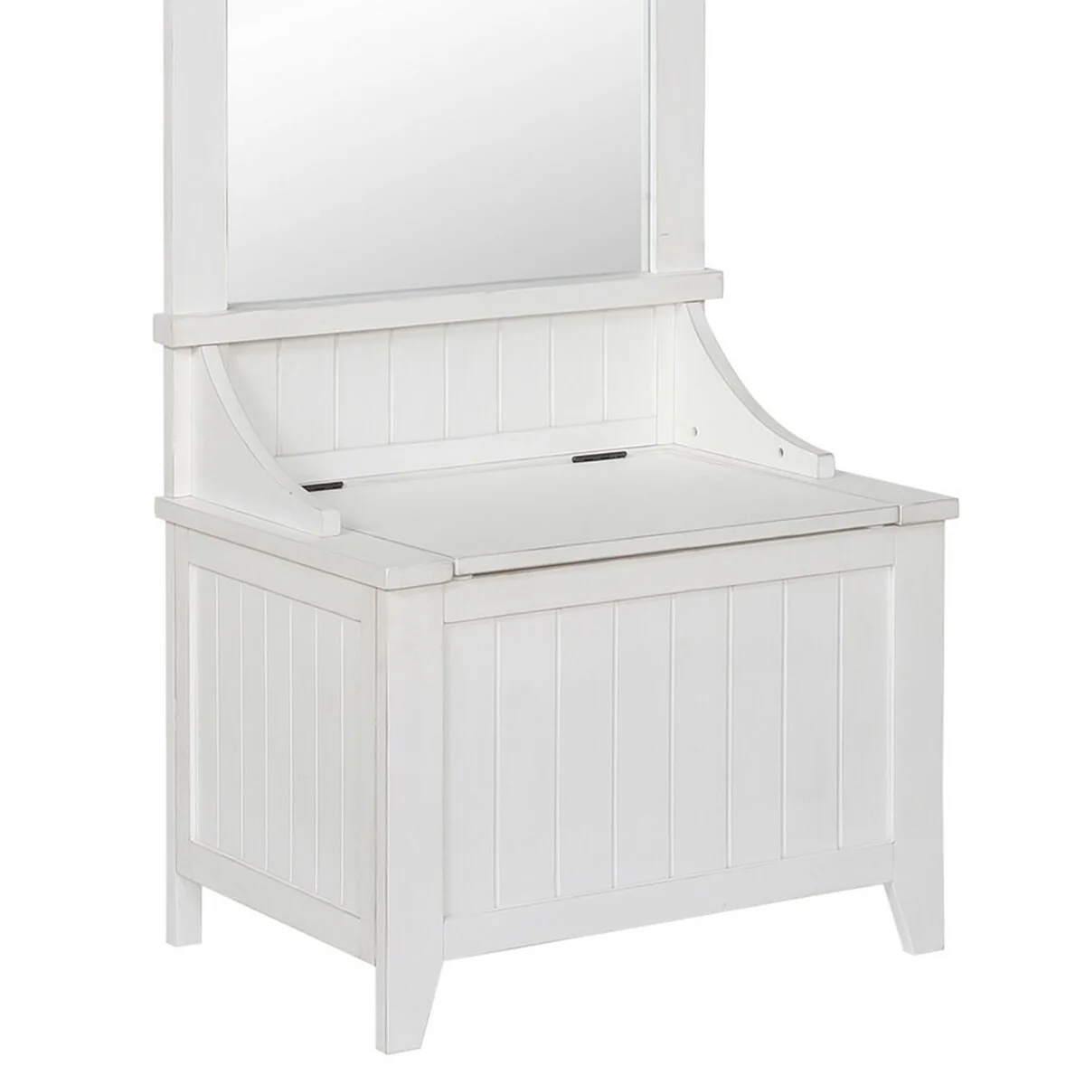 Hall Tree with Rectangular Mirror and Storage Bench, White