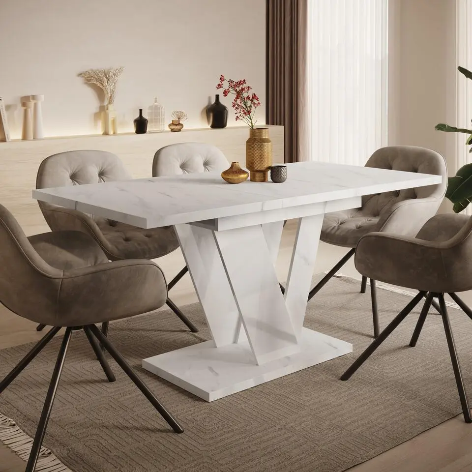Meubella - Eetkamertafel Dayman - Wit marmer - 160 cm - Uitschuifbaar