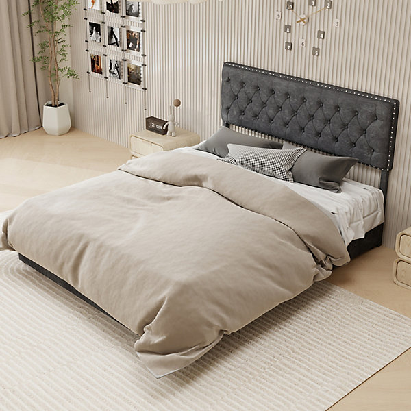 Lit Coffre Double 160x200 cm, Adulte, Avec Système Hydraulique et Tête de Lit Confortable, Velours Gris, Sans Matelas