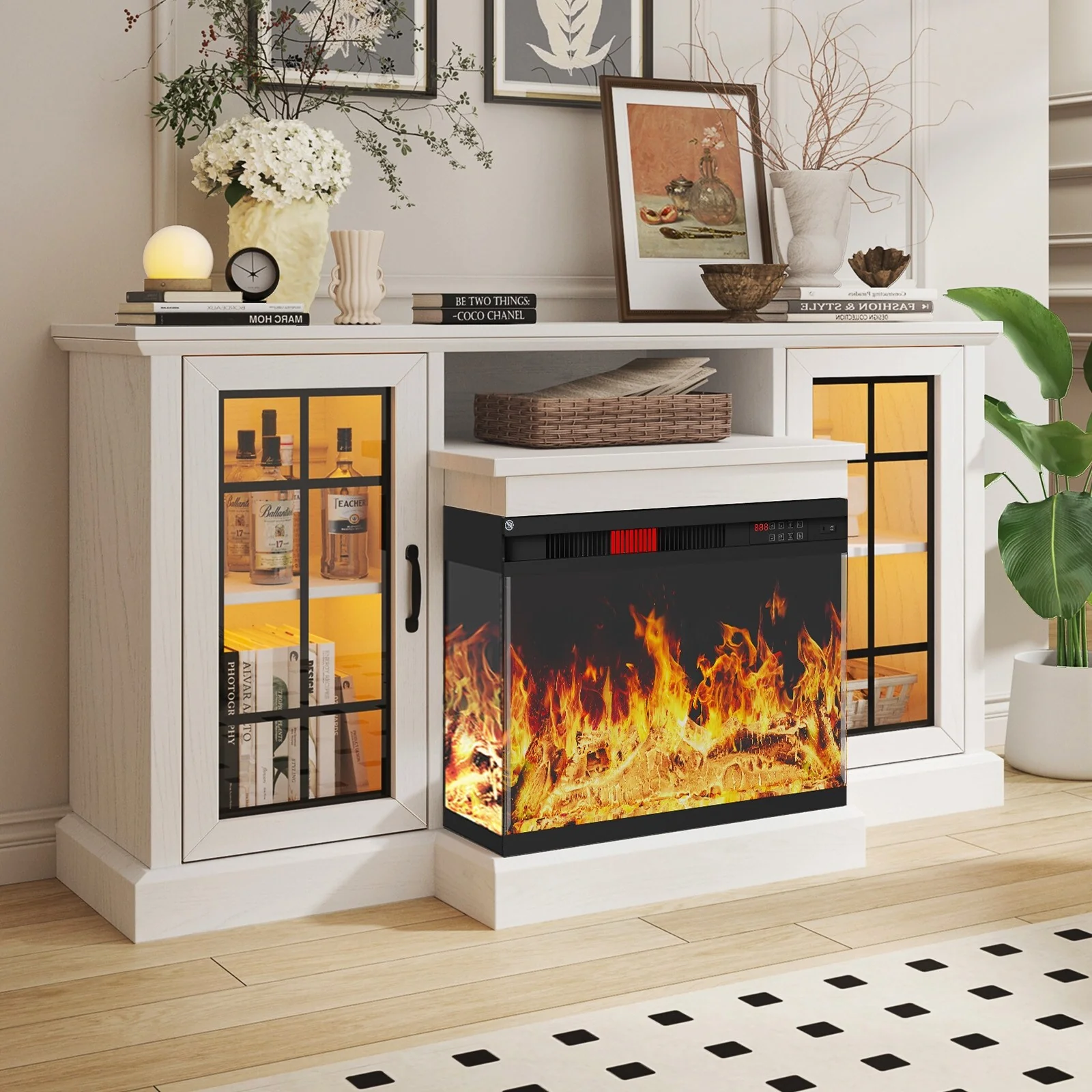 59''Fireplace TV Stand with 3-Sided Glass Electric Fireplace