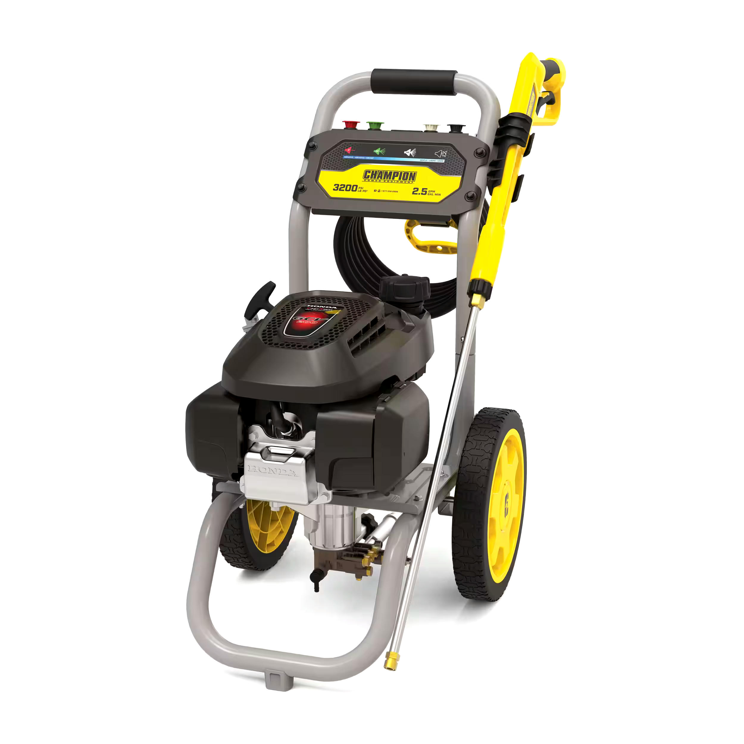 Champion 3200 PSI 2.5 GPM Cold Water Wheeled Gas Pressure Washer w/Honda Engine