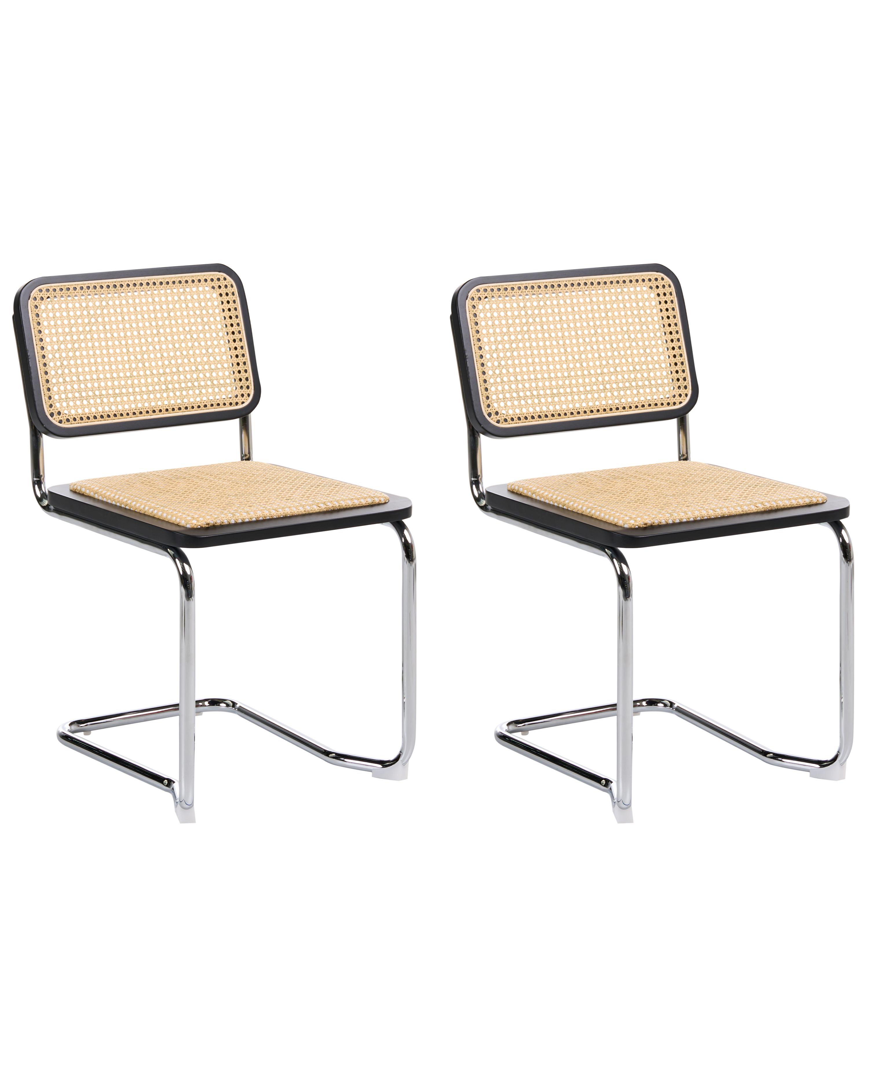 Set of 2 Dining Chairs CORDOVA Rattan Black