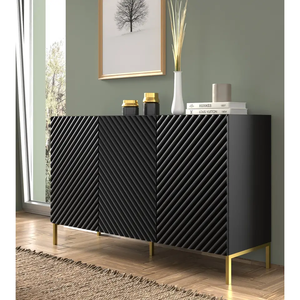 SURF dressoir 3D 150 cm mat zwart gouden frame