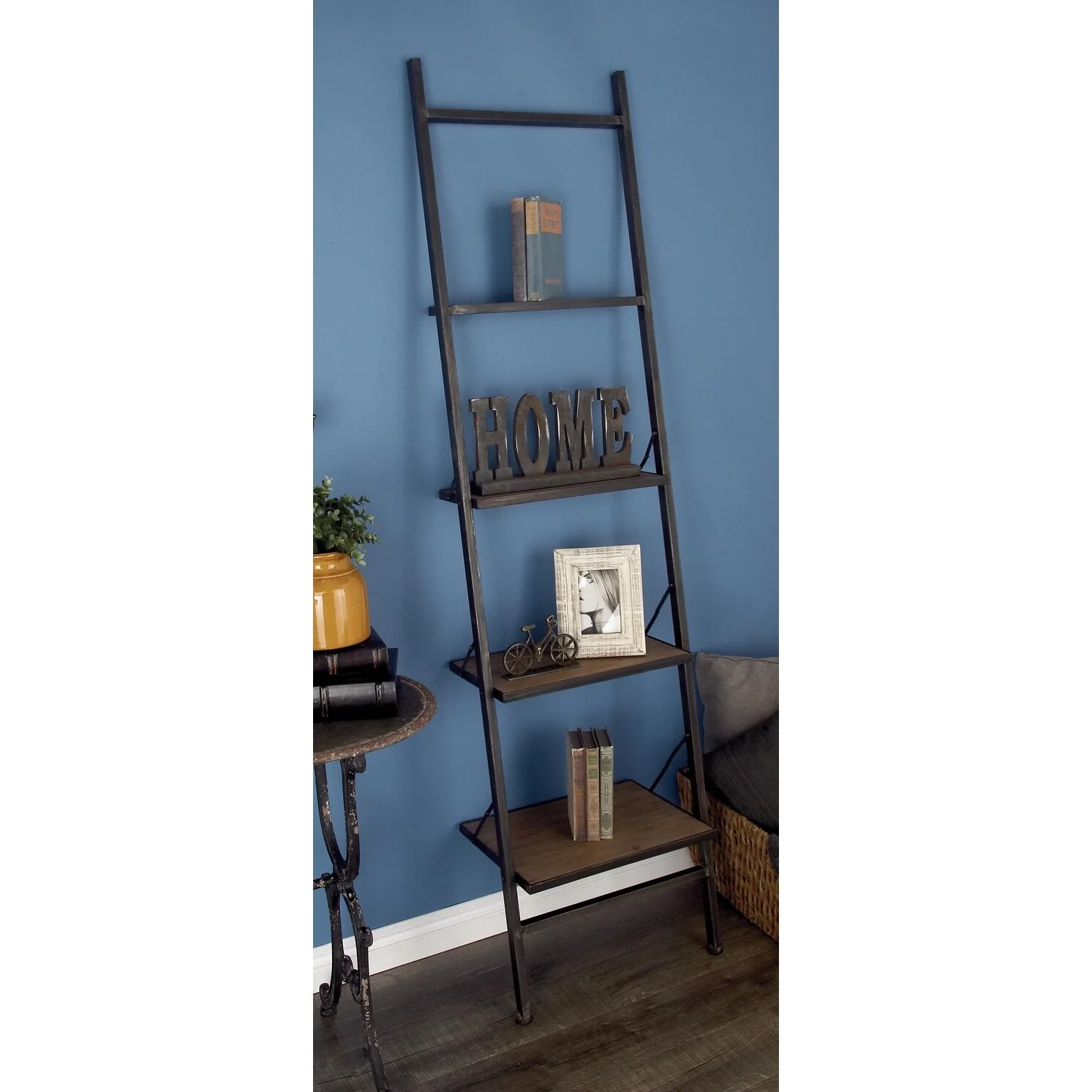 Wood 4 Shelf Shelving Unit - Brown - Roche River Decor - 14W x 20L x 77H
