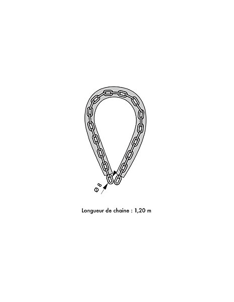 Chaîne acier cémenté zingué Loops, vélo, barrières, diamètre8mm, 1.2m, gaine PVC - THIRARD