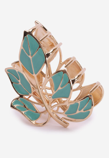 Womens Green Enamel Leaf Hair Clip