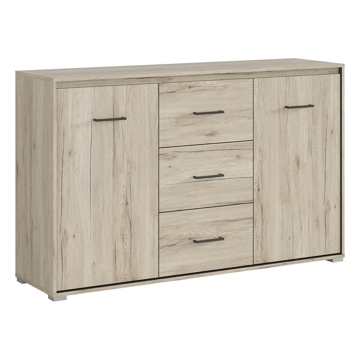 - Buffet 2 portes 3 tiroirs stratifiés naturel et gris