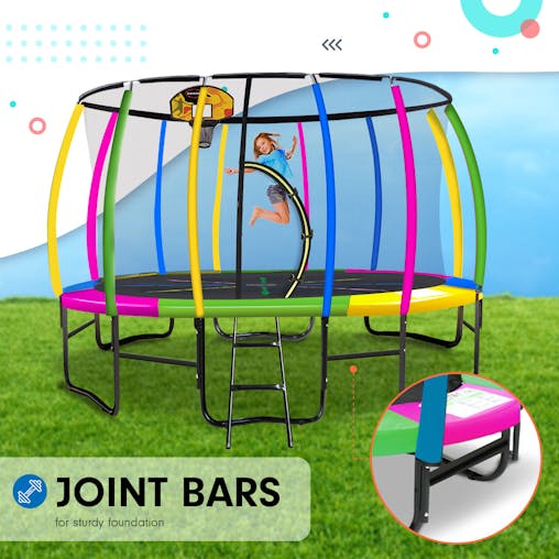 NNEDPE Kahuna Trampoline 14 ft with Basketball Set - Rainbow