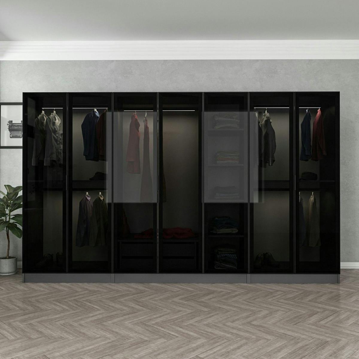 Dressing XXL 5 penderies, anthracite et verre noir BYRON