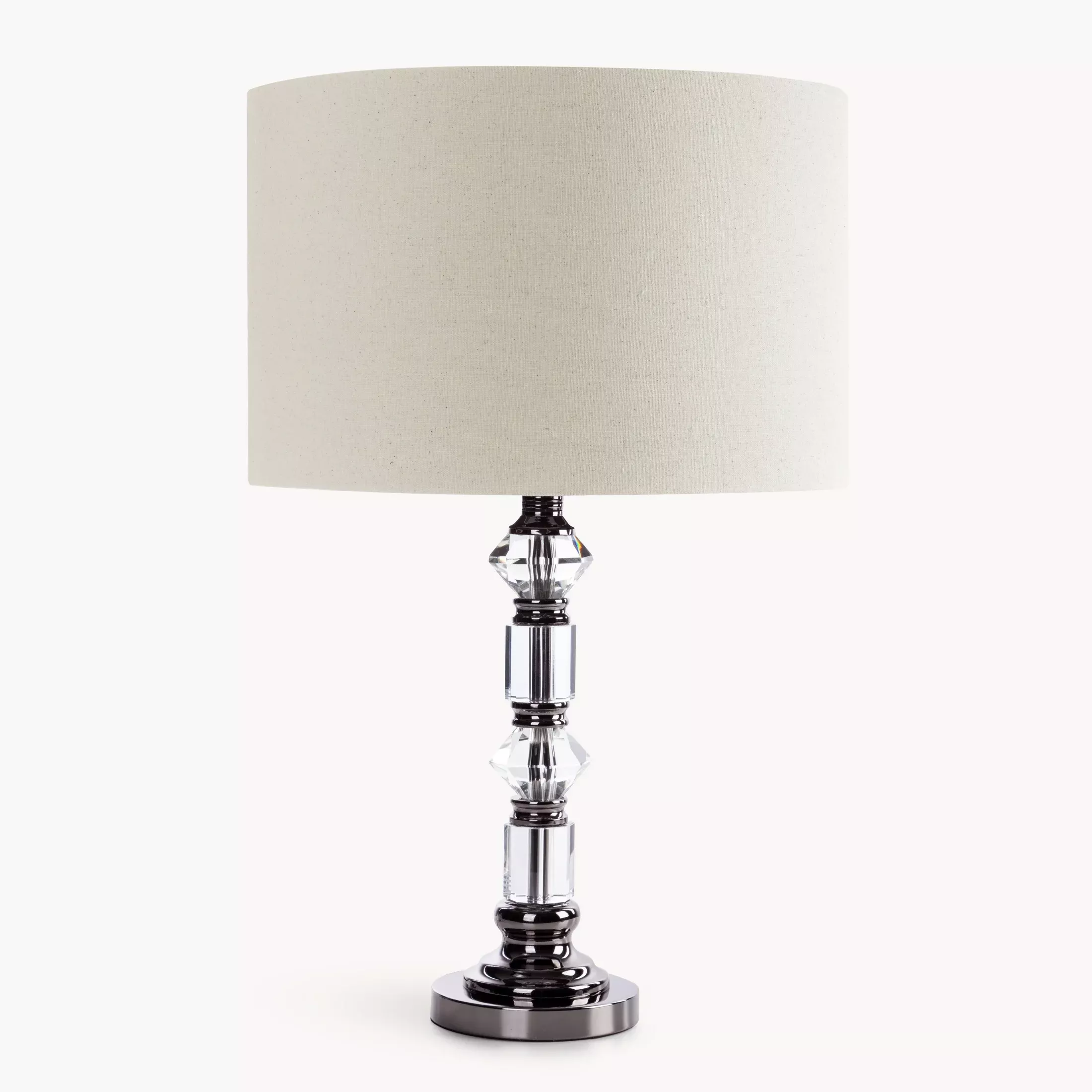 Lampa stołowa beżowa SANDI zdobiona szklanymi kryształkami oraz matowym abażurem