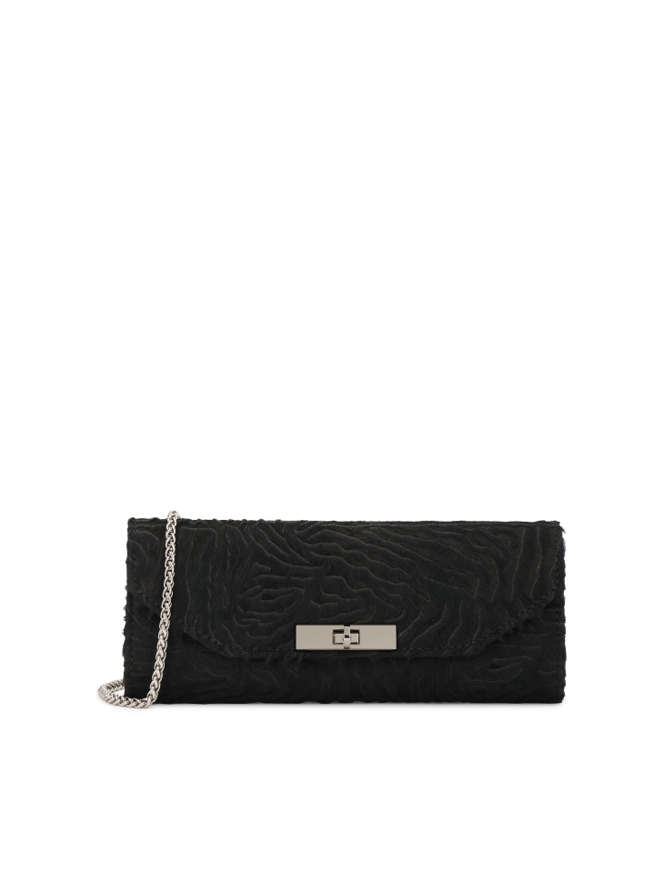 Elongated evening bag with bristles