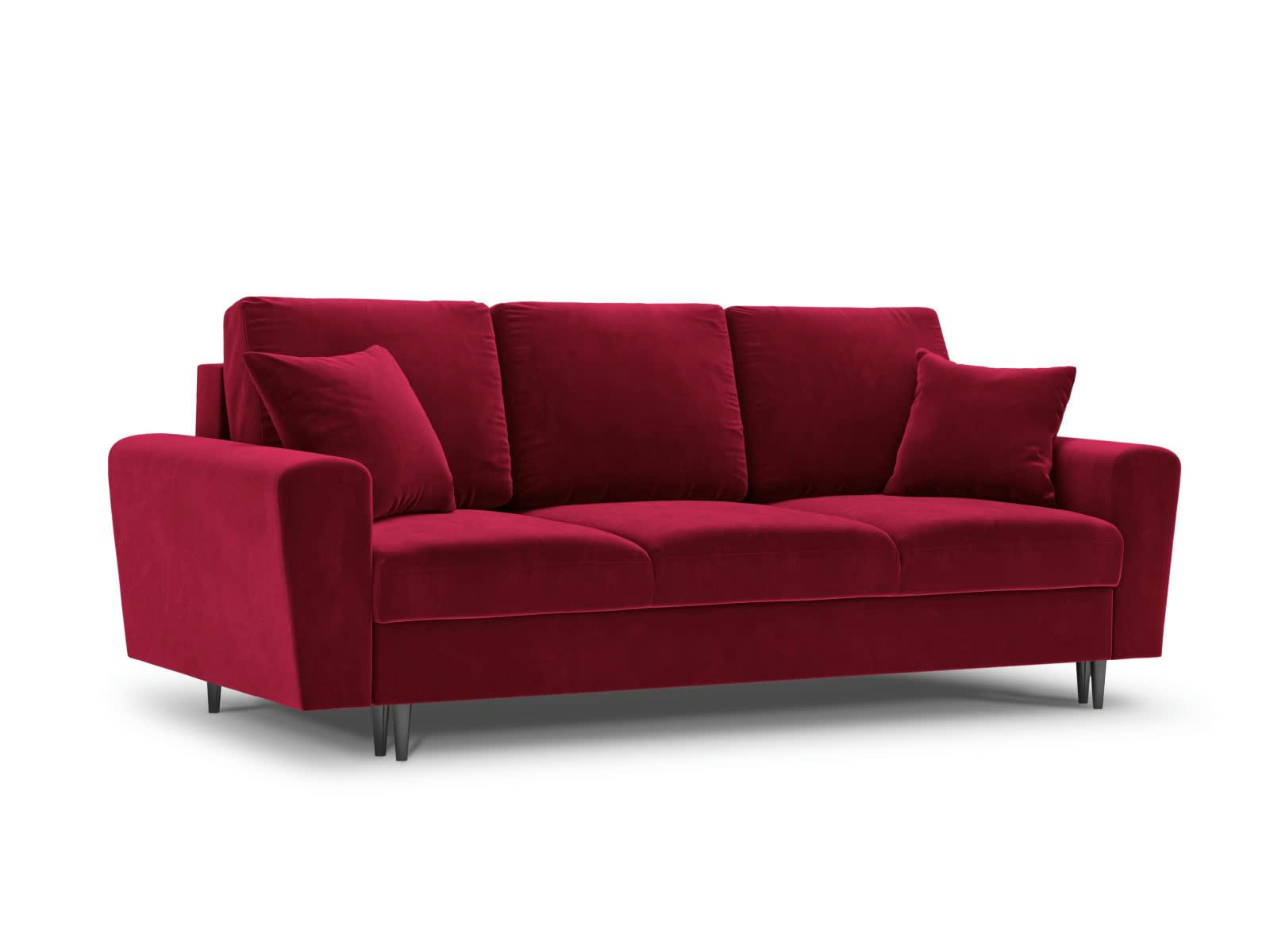 MOGHAN - Canapé convertible 3 places en tissu velours rouge