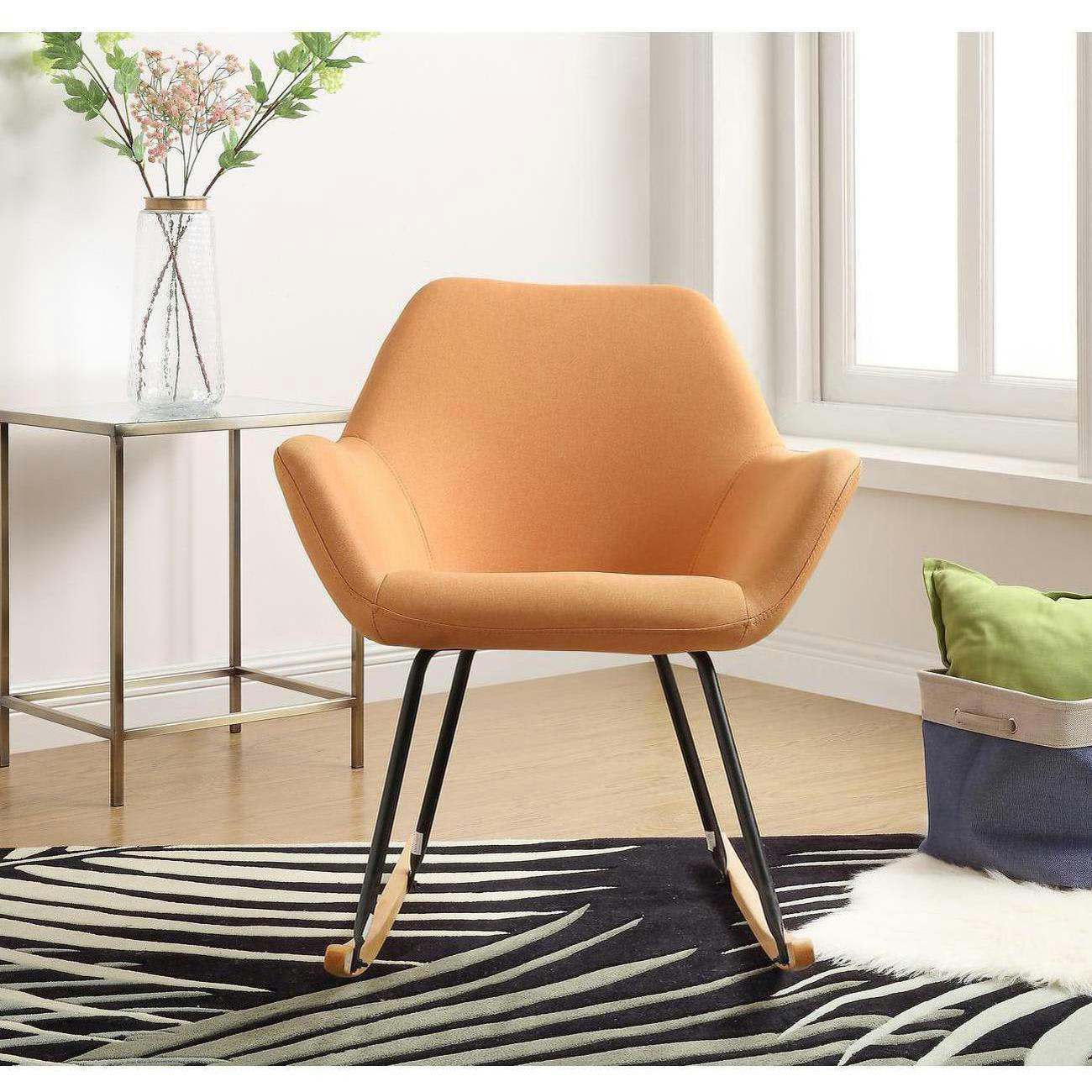 NORTON - Rocking chair assise tissu orange pieds métal noir