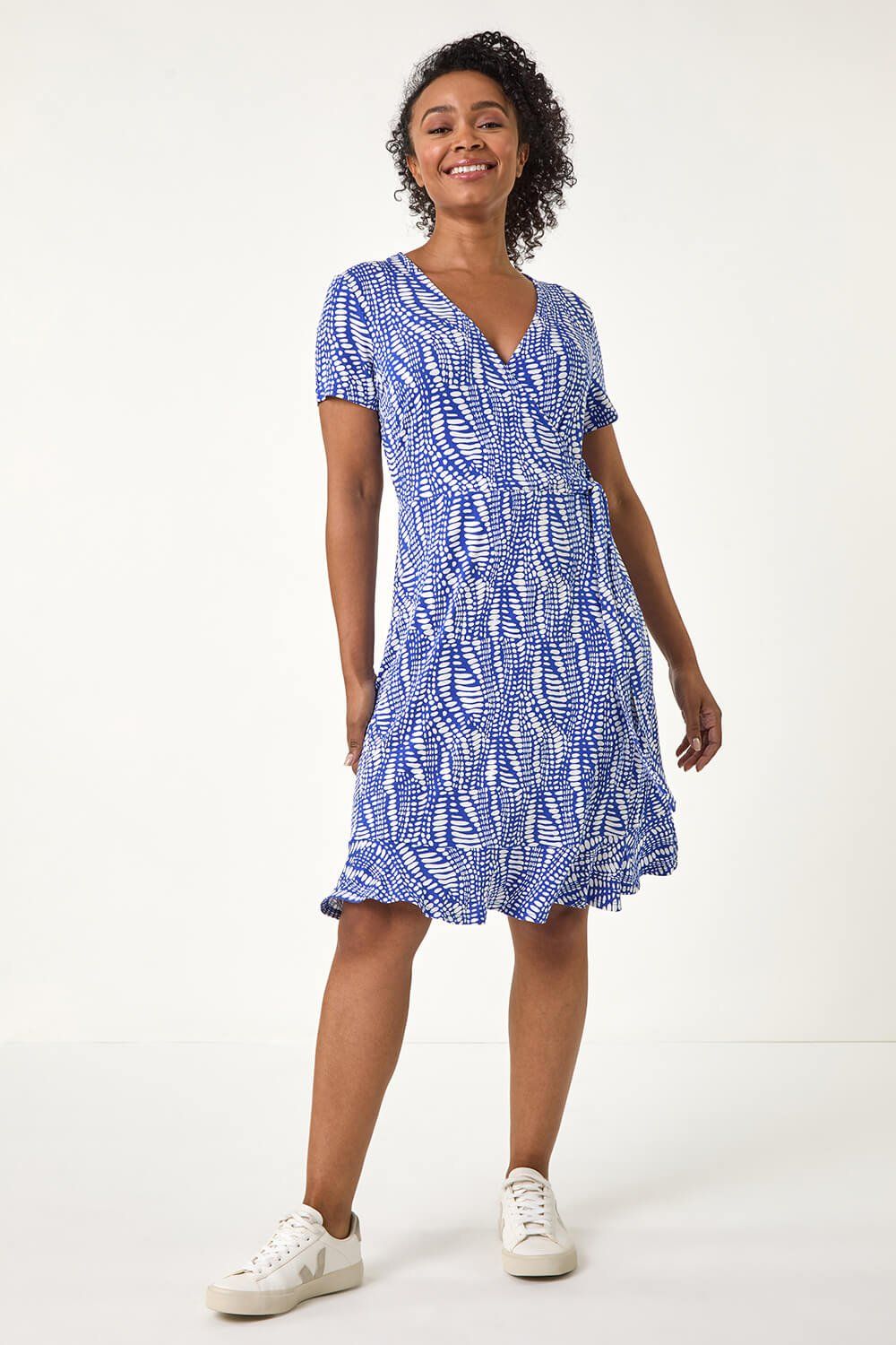 Roman Petite Abstract Print Wrap Frill Dress