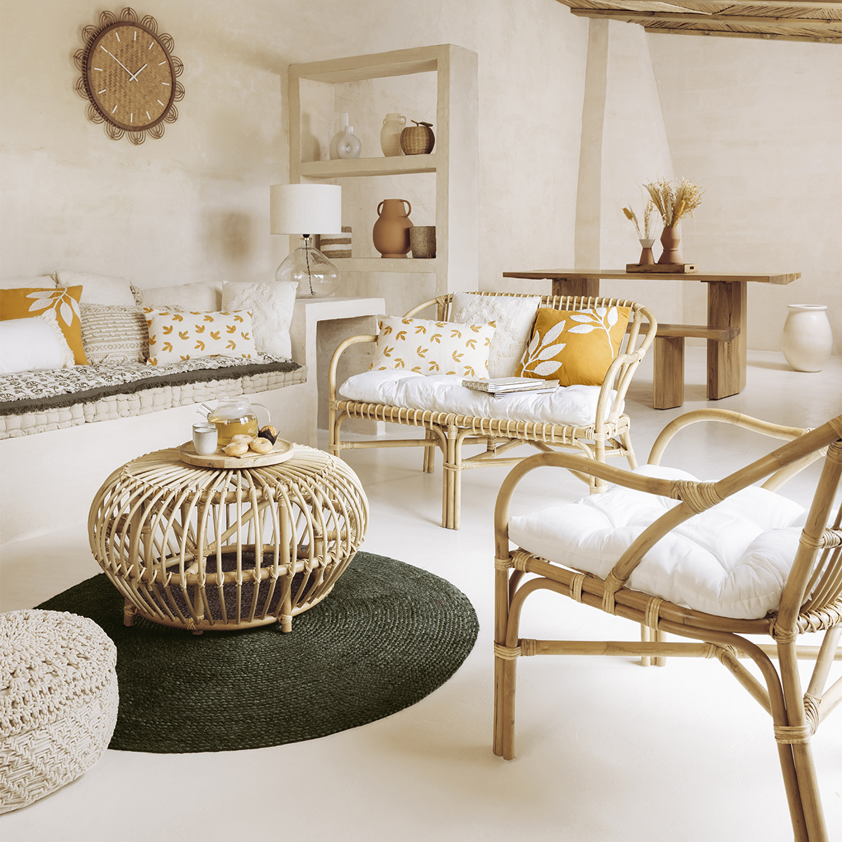 Armchair "Neta" Metal, rattan, white fabric