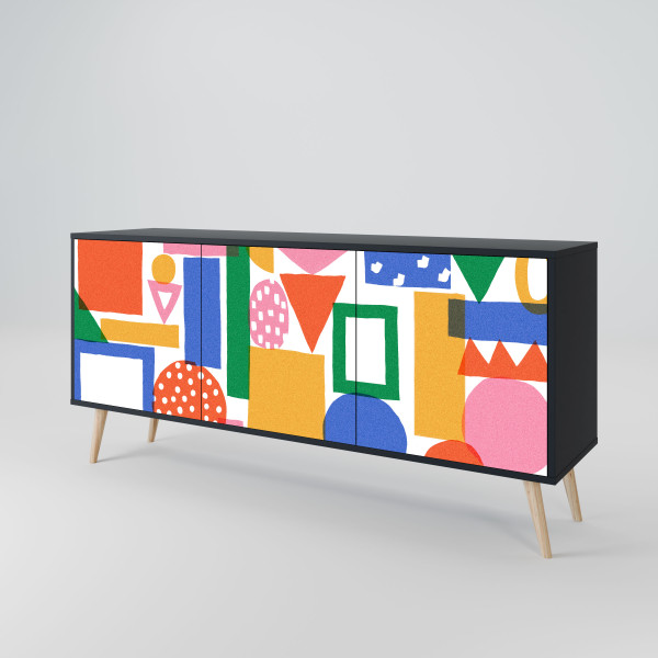 GEOMETRIC GLIMMER Komoda 3 drzwi Czarna-Bukowa skośna