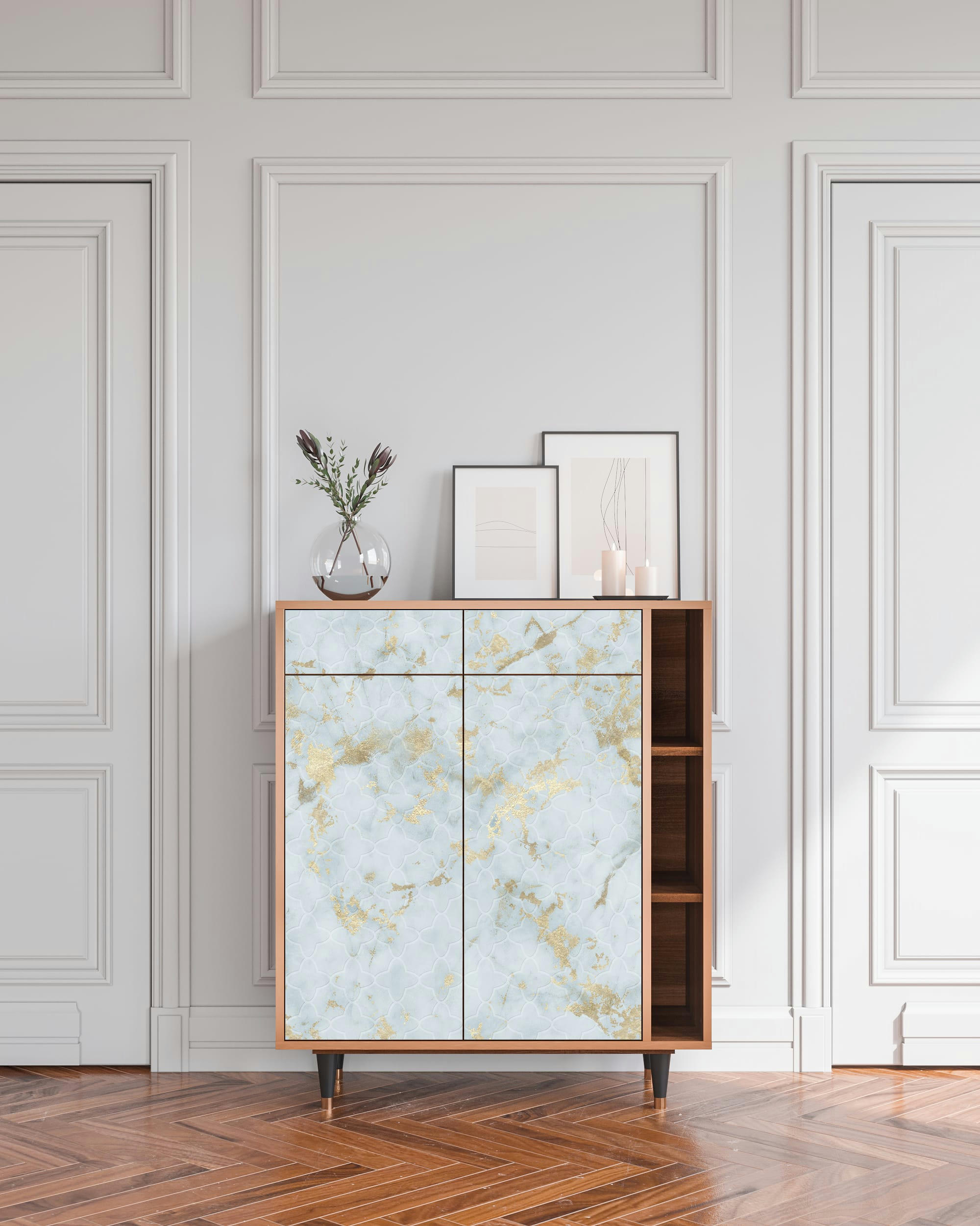 GOLDEN WAVES - Buffet  blanc clair 2 tiroirs et 2 portes L 94 cm