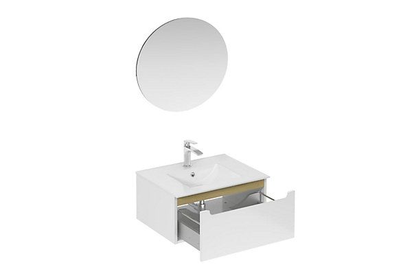 Ensemble de salle de bain avec lavabo comprenant robinet de lavabo, bec et siphon Naturel Stilla blanc brillant (KSETSTILLA026)