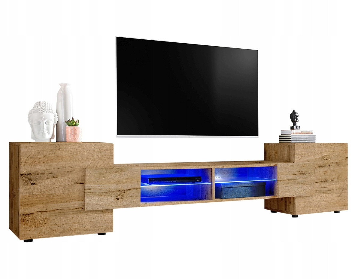 Pan Igiełka Szafka RTV LED Połysk Mat Czarny Biały Dąb Wotan Loft