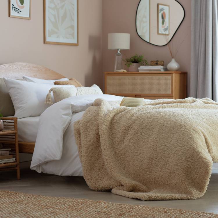 Habitat Faux Shearling Throw - Oatmeal - 150x200cm