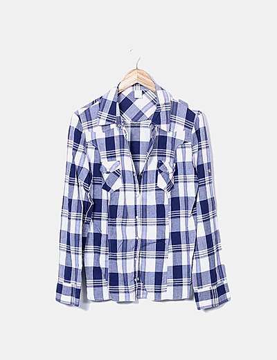 Camaïeu Checked shirt blue marine and white