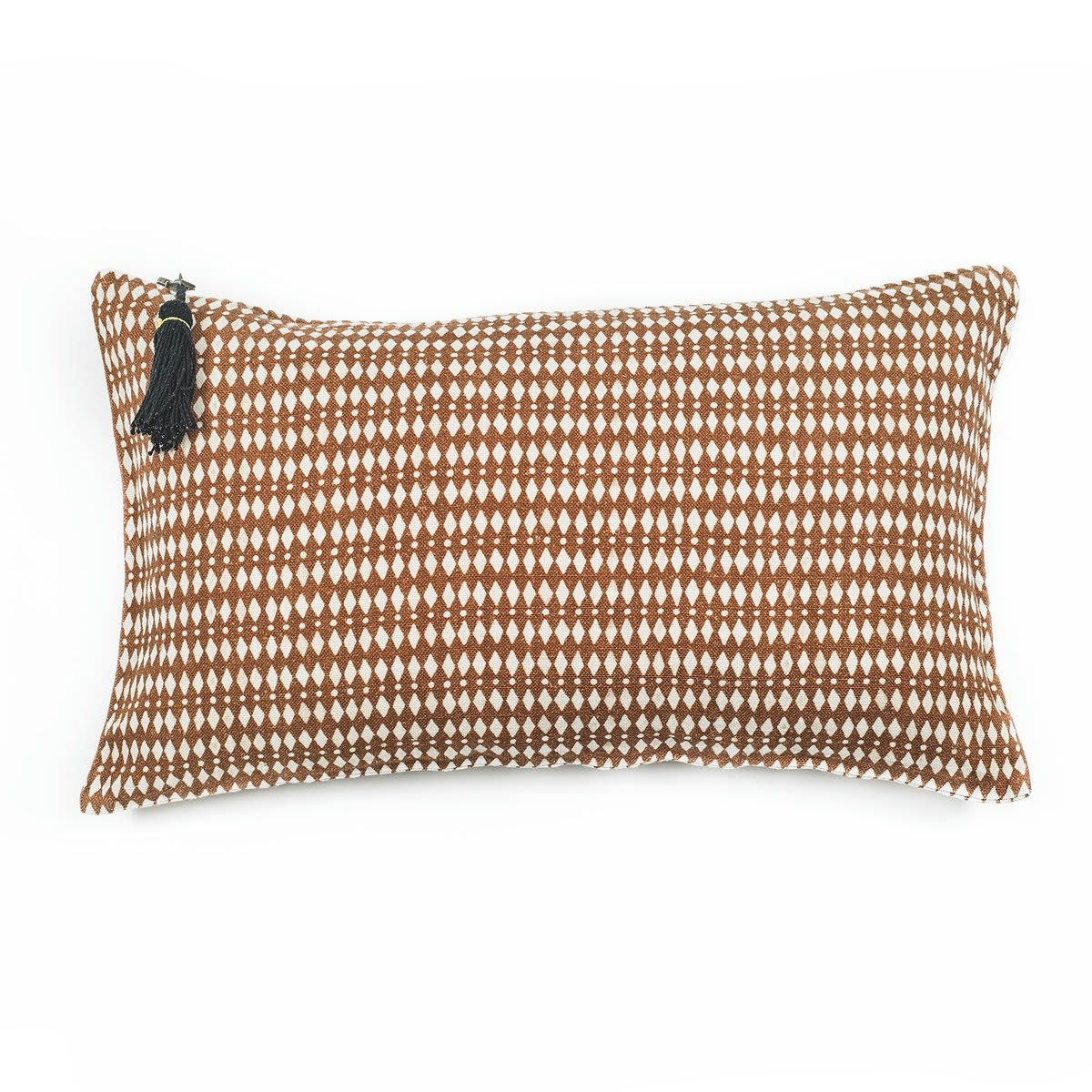 AFRIQUE ETNIQUE - Coussin en lin pur lavé Kalahari terrecuite blanc 30x50