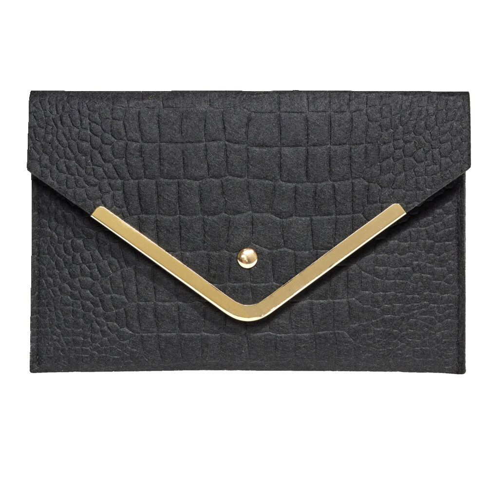 Sac pochette femme feutrine effet croco 25x16cm - 2 modèles noir ou ou blanc