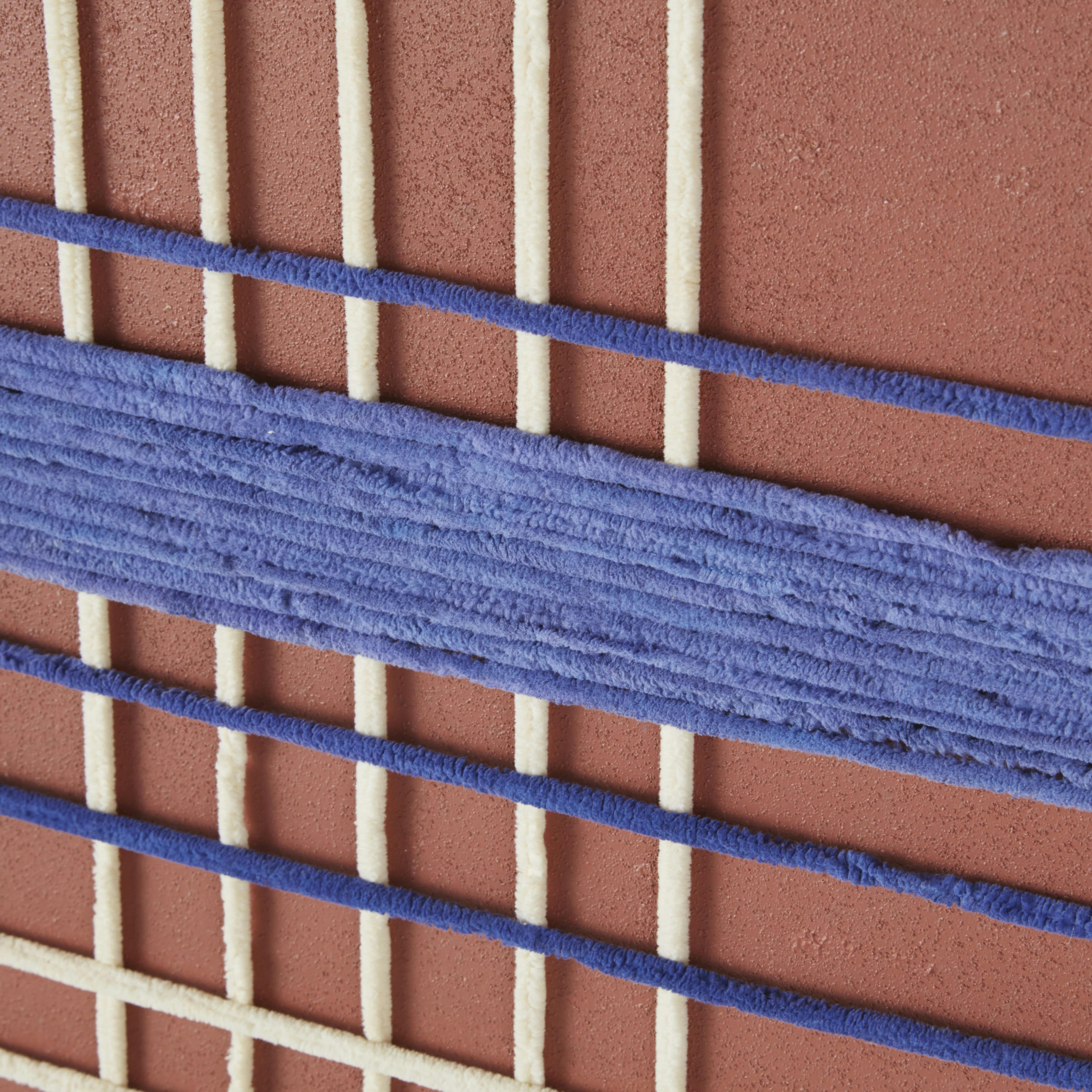 FARES - Déco murale ronde en métal et ficelle terracotta, écrue et bleue D99