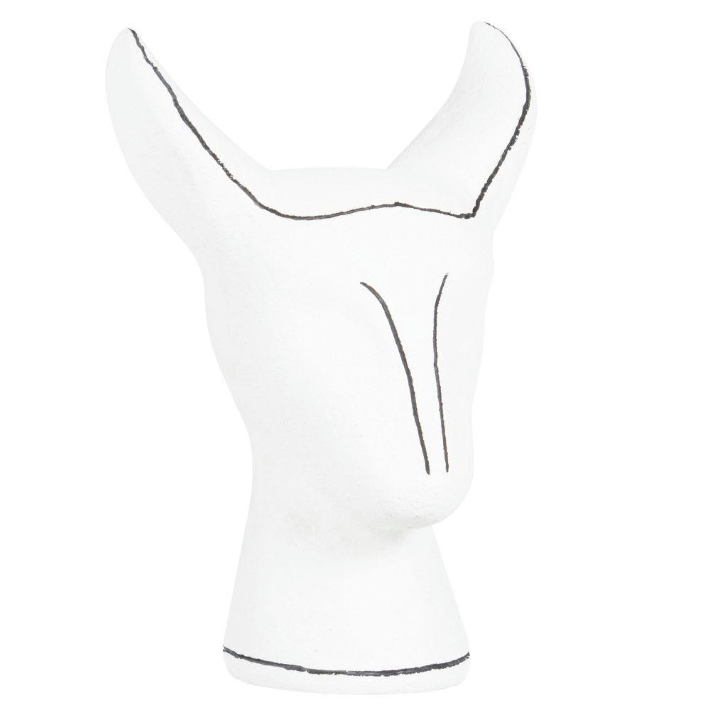 KATA - Statuette esprit animalier en ciment blanc et tracés noirs H30