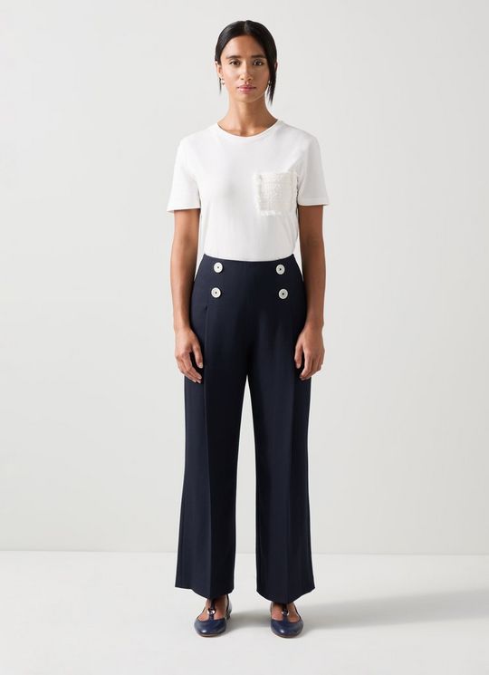 Parker Petite Spring Navy Recycled Crepe Wide-Leg Trousers