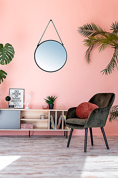 Miroir mural rond à lanière Ø 65 cm noir