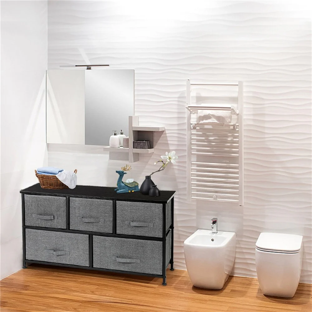 Wide Dresser for Bedroom, 5 Drawer Fabric Storage Organizer Chest Heavy Duty Steel Frame