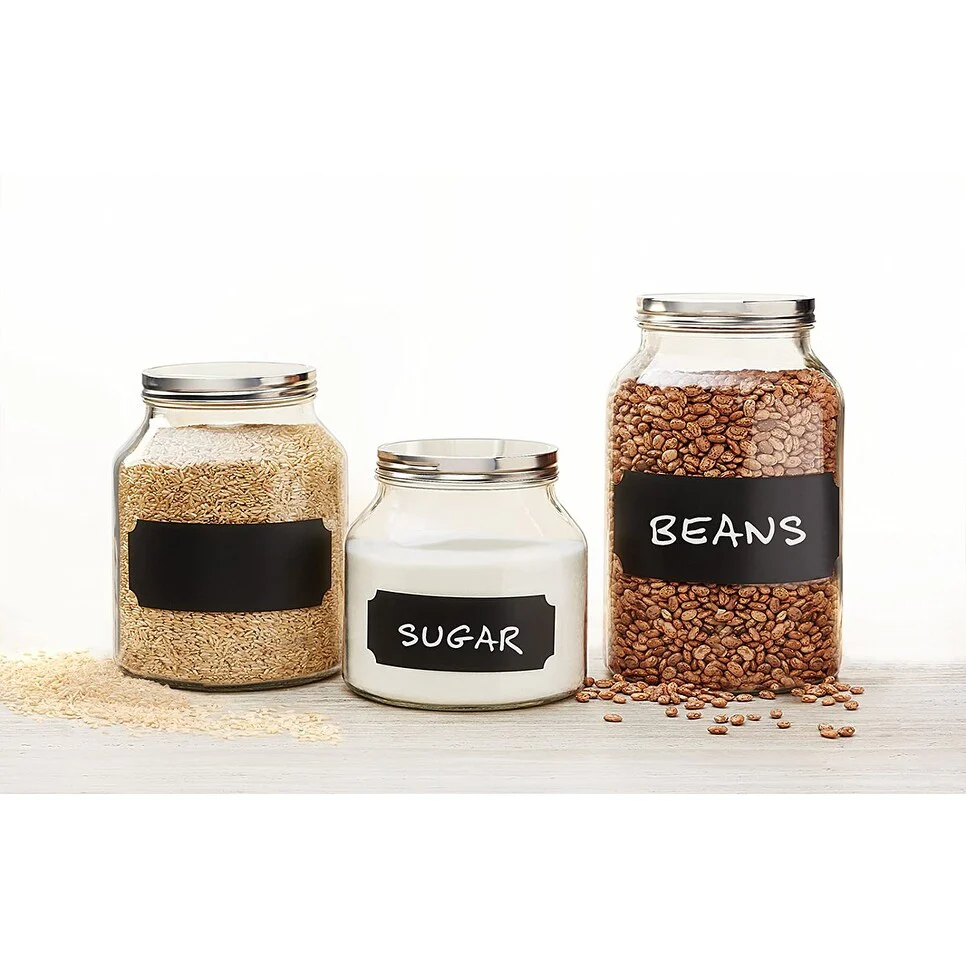 Amici Home Venice Chalkboard Glass Storage Canister Assorted Set of 3 - 76 oz 96 oz 132 oz