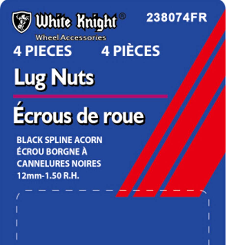 White Knight 238074FR Spline Acorn Lug Nuts, Black, 4-pk