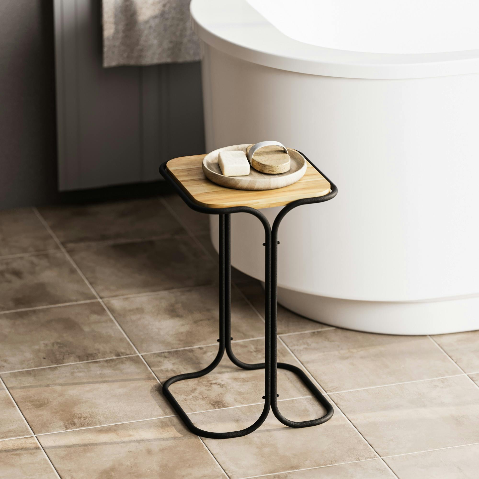 Table d'appoint noire - plateau en bois clair carré JENA