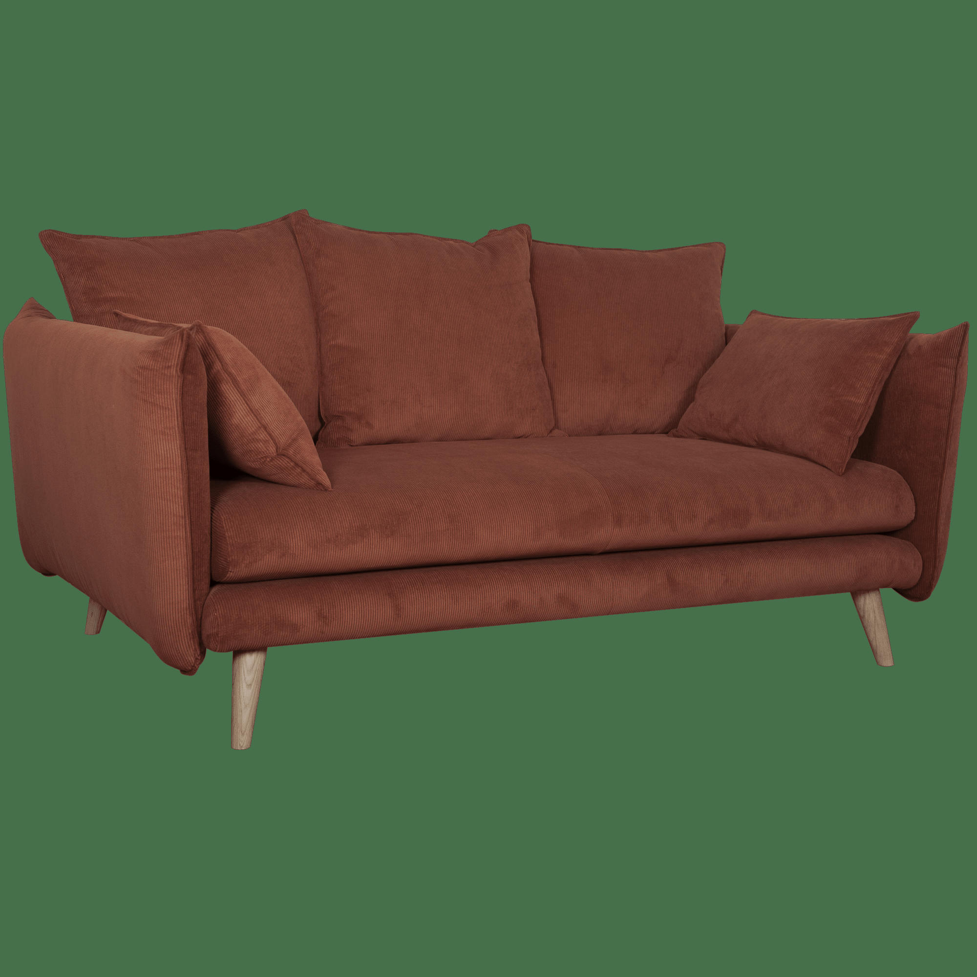 ORION - Canapé velours côtelé Acajou 2 places