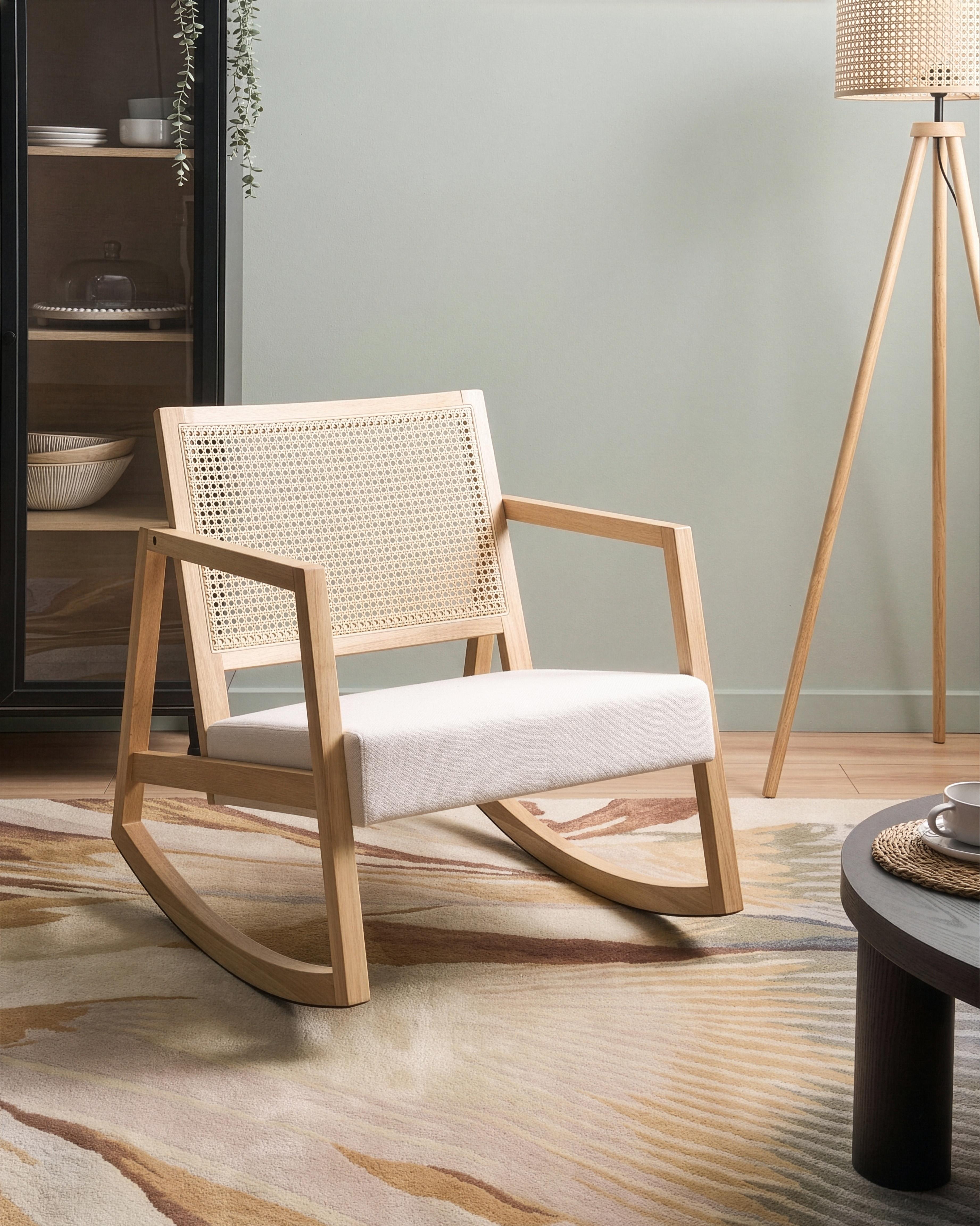 Rocking Chair LEIDY Wood Light Brown/ Light Beige