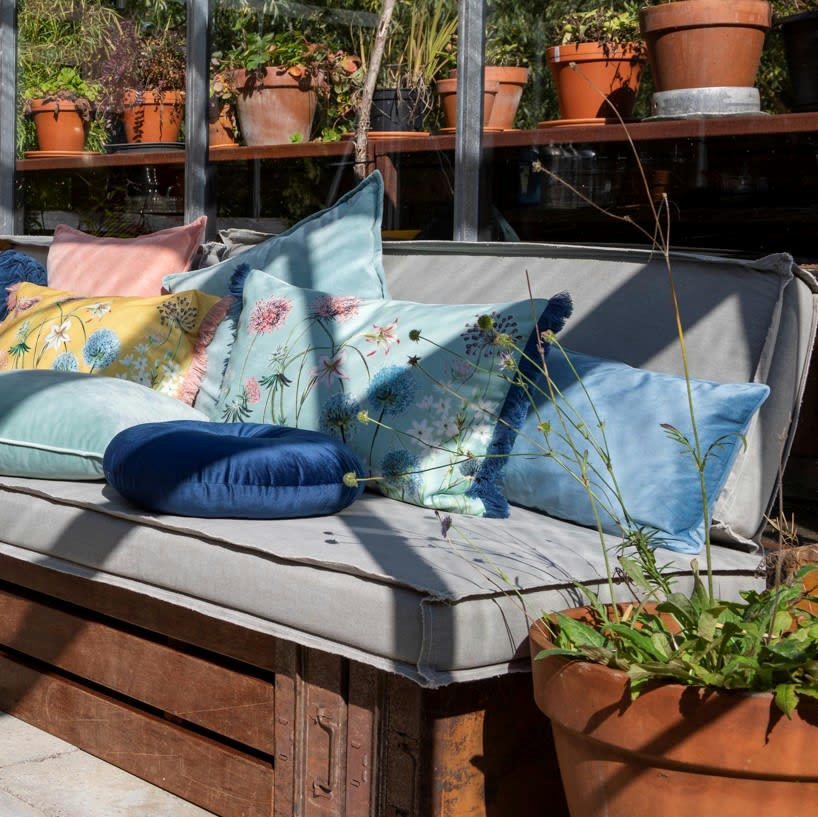 - Coussin - bleu en velours 30x50 cm uni