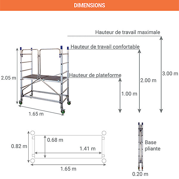 Echafaudage base pliante Haut. travail max 3.00m - AL205/P