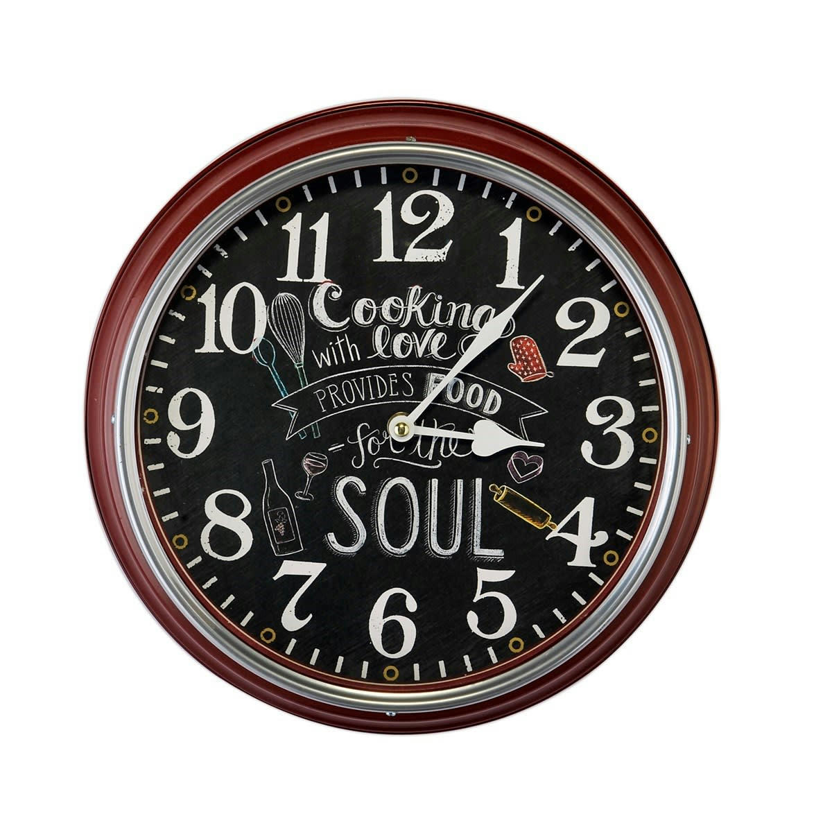 - Horloge ronde métal rouge filet alu 31x6x31cm
