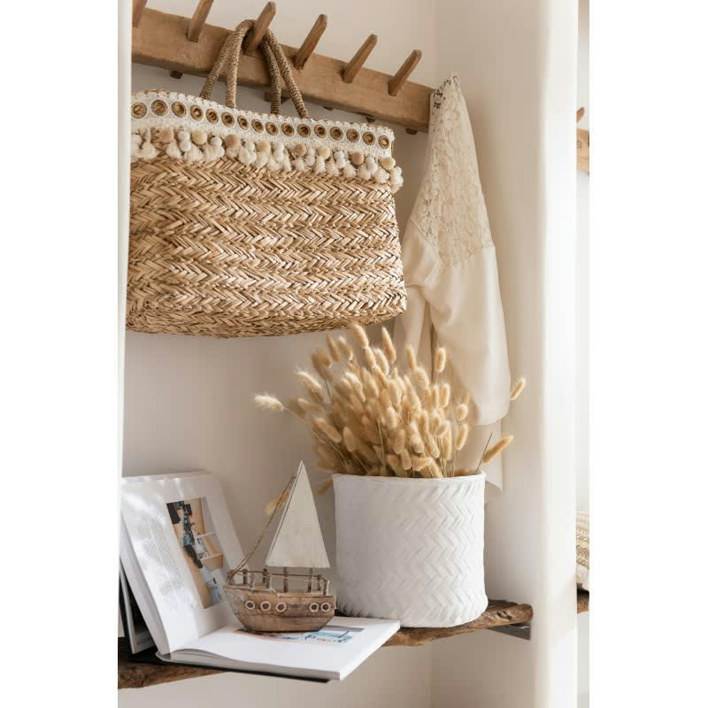 - cache-pot imitation tissage en ciment blanc 20x20x17.5 cm