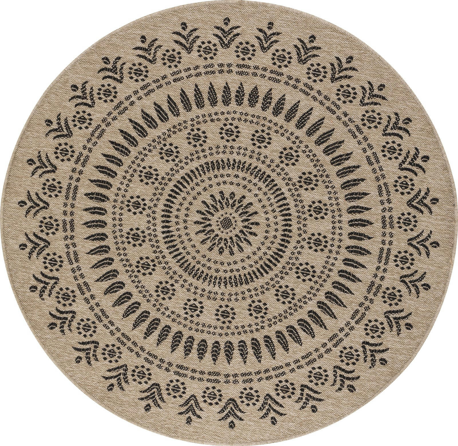 VERA - Tapis Rond Extérieur Effet Jute Sable/Noir Ø 160