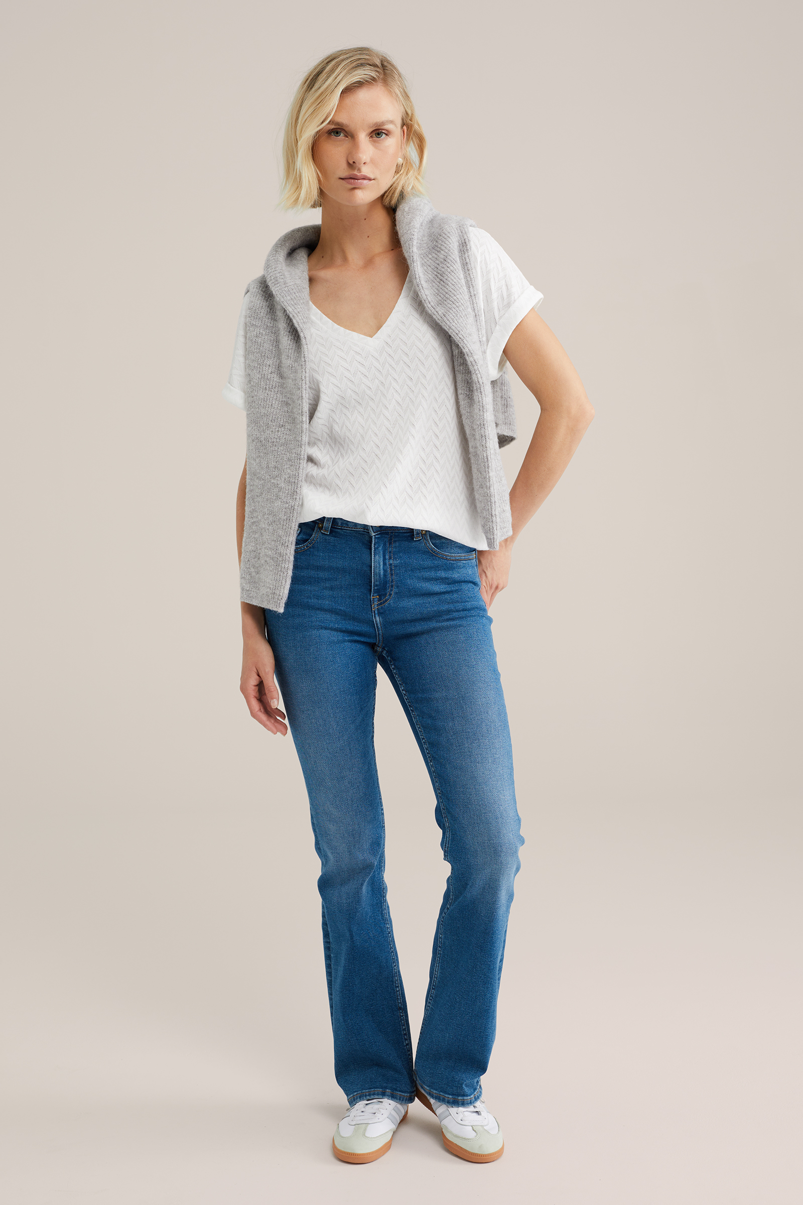 Dames T-shirt met opengewerkte structuur