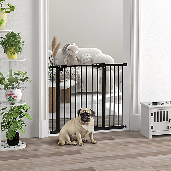 Barrière de sécurité chien - porte double verrouillage - L.94 cm max. - sans perçage - métal noir