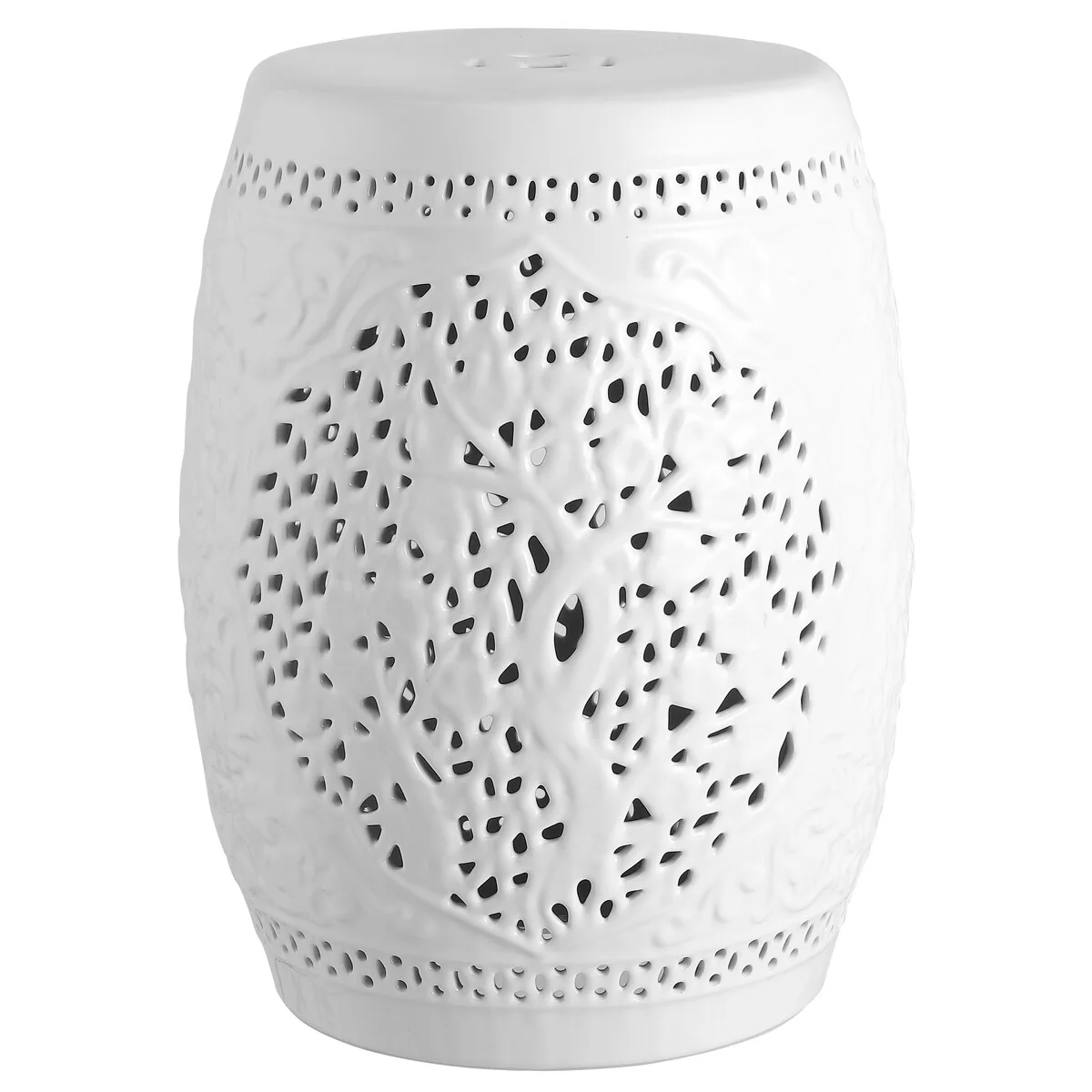 Tree of Life 18 Ceramic Garden Stool, White by JONATHAN Y